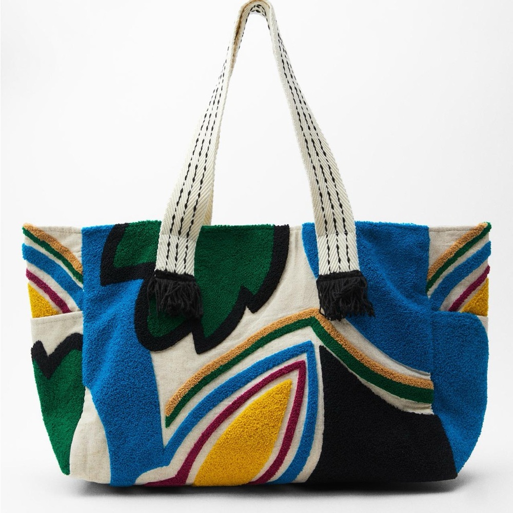 ZARA COLORBLOCK JACQUARD BAG NWT Colorful Patterned Tote Bag